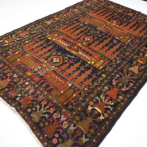 One of a Kind Antique Rare Rug 4&#39;2x6&#39;4 ft Afghan Handmade Wool Area Rug/ Geometric Baluchi Rug/ Oriental Turkmen High Pile Rug/ Bedroom Rug