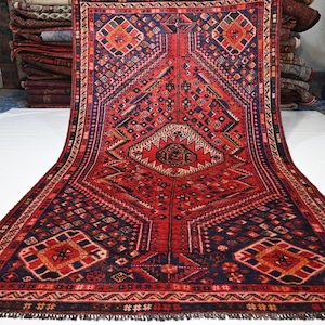 Antique Caucasian Rug 5x8 Afghan Vintage Turkmen Geometric Area Rug Handmade Wool No Pile Distressed Faded Rug/ Oriental Rug Living room Rug