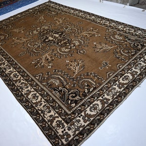 One of Kind Afghan Vintage Rug 7x10 Turkmen Caucasian design 1900s Antique Low Pile Faded Area Rug/ Handmade Wool Rug/ Living Room/ Bedroom