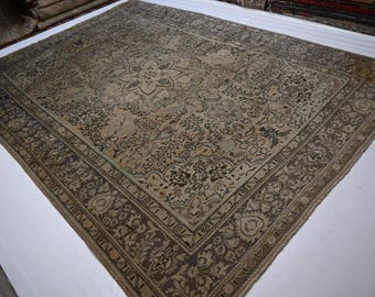Alfombra antigua de los años 20, 8x11 pies, grande / Alfombra afgana caucásica / Alfombra terracota de pelo corto, alfombra de lana hecha a mano / Alfombra tribal turcomana oriental / Alfombra para dormitorio