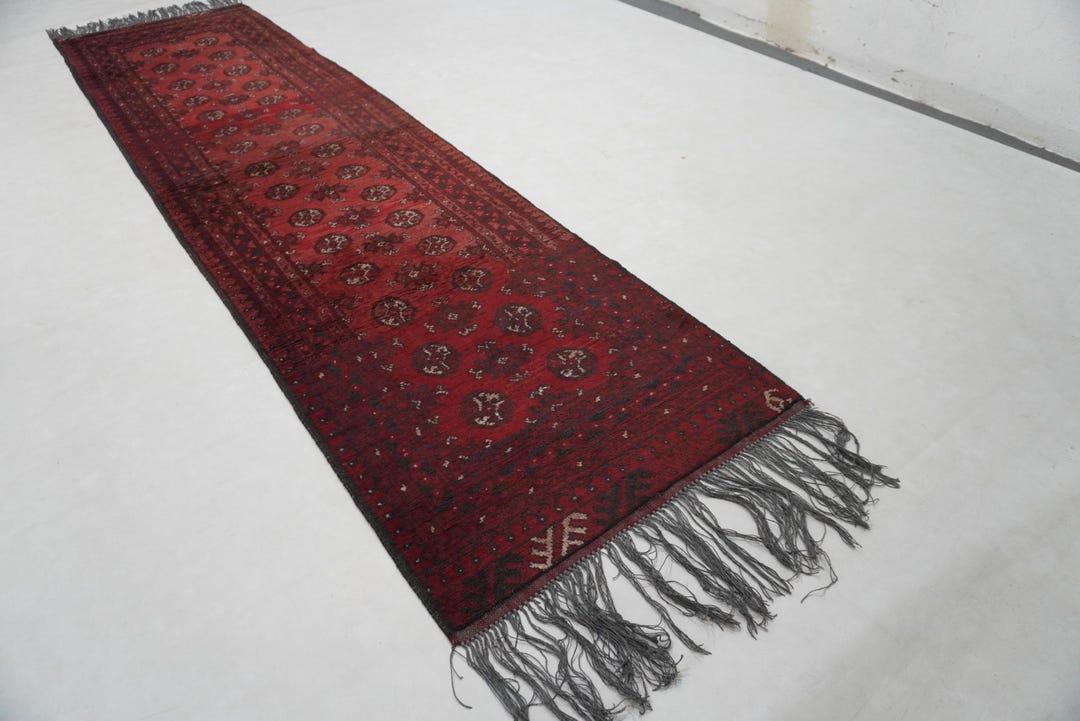 1920s Antique Orangish Red Rug 2'6x9'4