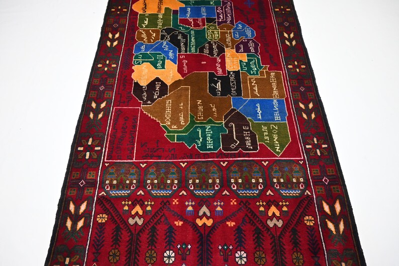 4x7 Afghanistan Map Design Rug/ Afghan Handmade Vintage Area Rug