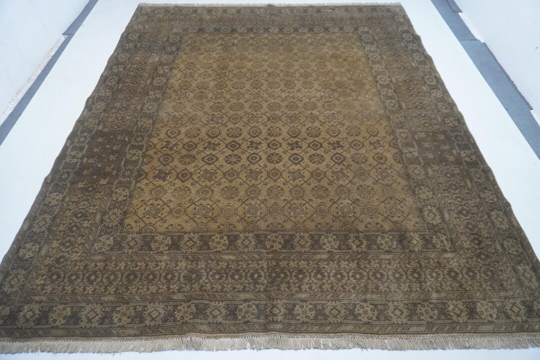 1950s Antique Afghan Rug 8x10 Terracotta Turkmen Bashiri Rug/ Afghan ...