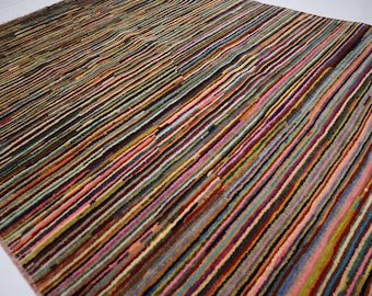4x6 Striped Area Rug/ Afghan Hand Knotted Wool Natural Colors Gabbeh Rug/ Rug For Living Room/ Dining Table/ Office rug/ Home Decoration Rug