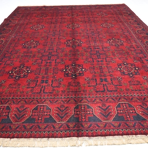 6x8 Turkmen Tribal Bukhara Rug/ Handmade Wool Rug/ Tribal Afghan Vintage Rug/ Rug for Bedroom/ Living Room rug/ Office Rug/ 175x245 cm Rug