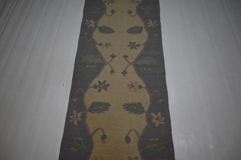 2 x 8 ft löparmatta/ Beige afghansk flatvävd Kilimmatta/ Turkmensk handgjord ullmatta/ 70 x 250 cm Vegetabiliska färgämnen Matta/ Turkmensk matta/Löpare i korridoren bild 6