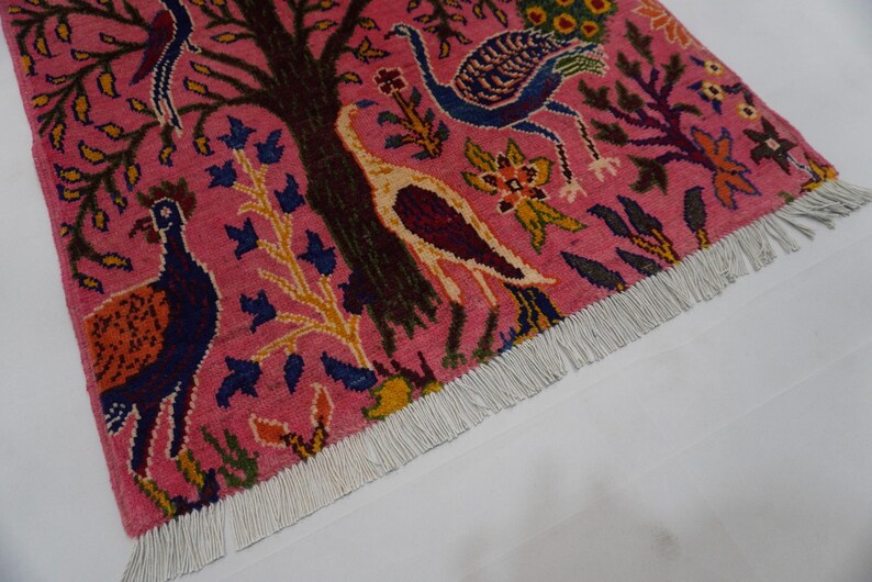 2'9x4'5 Ft Afghan Pictorial Rug/ Orange Area Rug/ Turkmen Rug/ Multiple ...