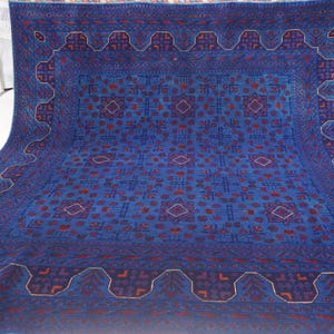 7x7 Square Rug/ Rich Blue Afghan Bukhara rug/ Handmade Wool rug/ Oriental Vintage Rug/ Turkmen Tribal Fine Area Rug/ Living Room Bedroom Rug