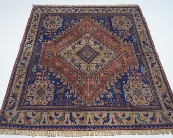 Tappeto quadrato in terracotta 5'0x5'4 piedi / Tappeto caucasico afghano con motivo vintage / Tappeto in lana fatto a mano / Tappeto tribale turkmeno / Tappeto orientale per camera da letto 5x5