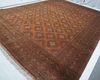 10x13 Large Terracotta Vintage Pattern Rug/ Turkmen Tribal Chinar Gull Rug/ Fine Area Rug Handmade Wool Rug/ Office Rug Bedroom Rug 300x405