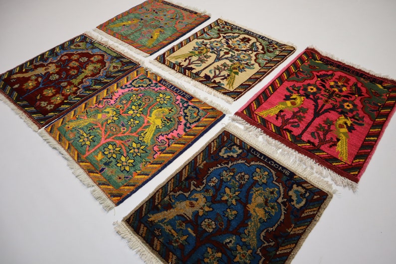 Small Mini Pictorial Gift Rugs / 1'6x1'8 Ft Afghan Hand Knotted Wool ...
