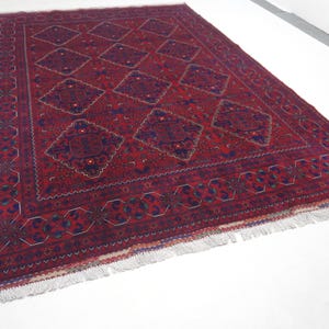 6x8 Afghan Vintage style Rug/ Turkmen Kalisaye design Khal Muhammdi Bukhara Rug/ Soft Pile Rug/ Red Handmade Wool Area Rug/ Living Room Rug