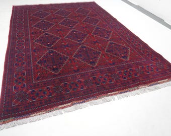 6x8 Afghan Vintage style Rug/ Turkmen Kalisaye design Khal Muhammdi Bukhara Rug/ Soft Pile Rug/ Red Handmade Wool Area Rug/ Living Room Rug