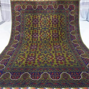 Rich Fern Green Bukhara Rug 5x7 Afghan Handmade Wool Rug/ Oriental Turkmen Area Rug/ Kids Room Rug/ Living Room Rug/ Bedroom Rug/ Tribal Rug