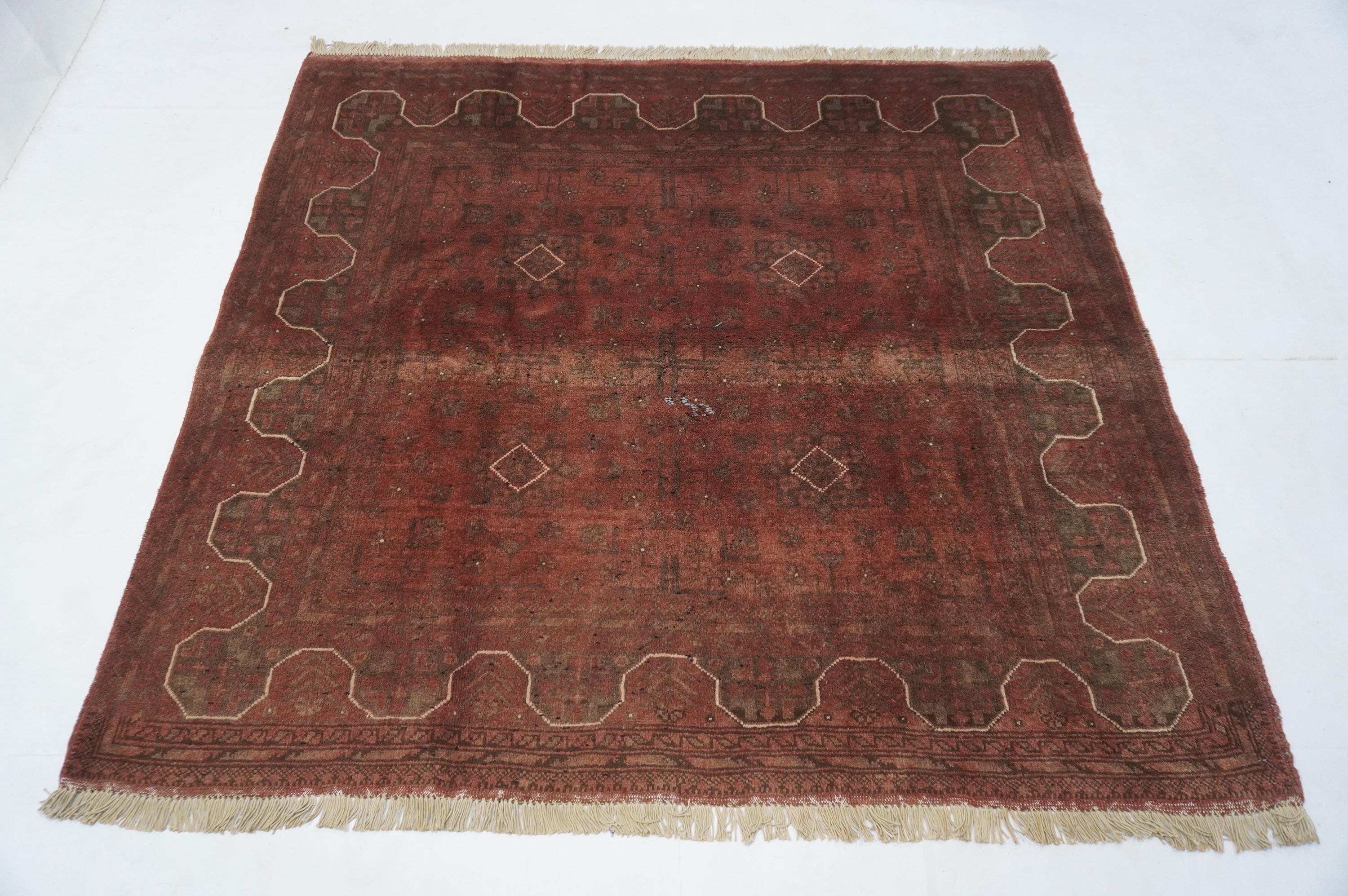 5x5 Vintage Square Rug/ Terracotta Rug/ Afghan Famous Bukhara Rug ...