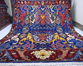 Rich Blue Bijdar Rug 8x10 ft Afghan Handmade Wool Area Rug/ One of a Kind Serapi Oriental Turkmen Rug/ Living room/ Kids Room Rug 255x310 cm