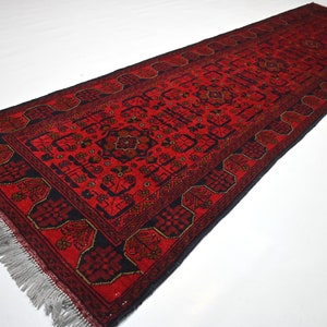 3x10 Red Bukhara Rug/ Afghan Fine Turkmen Hand Knotted Wool Runner Rug/ Oriental Red Rug/ Rug for Kitchen Runner/ Hallway 10 ft Runner Rug
