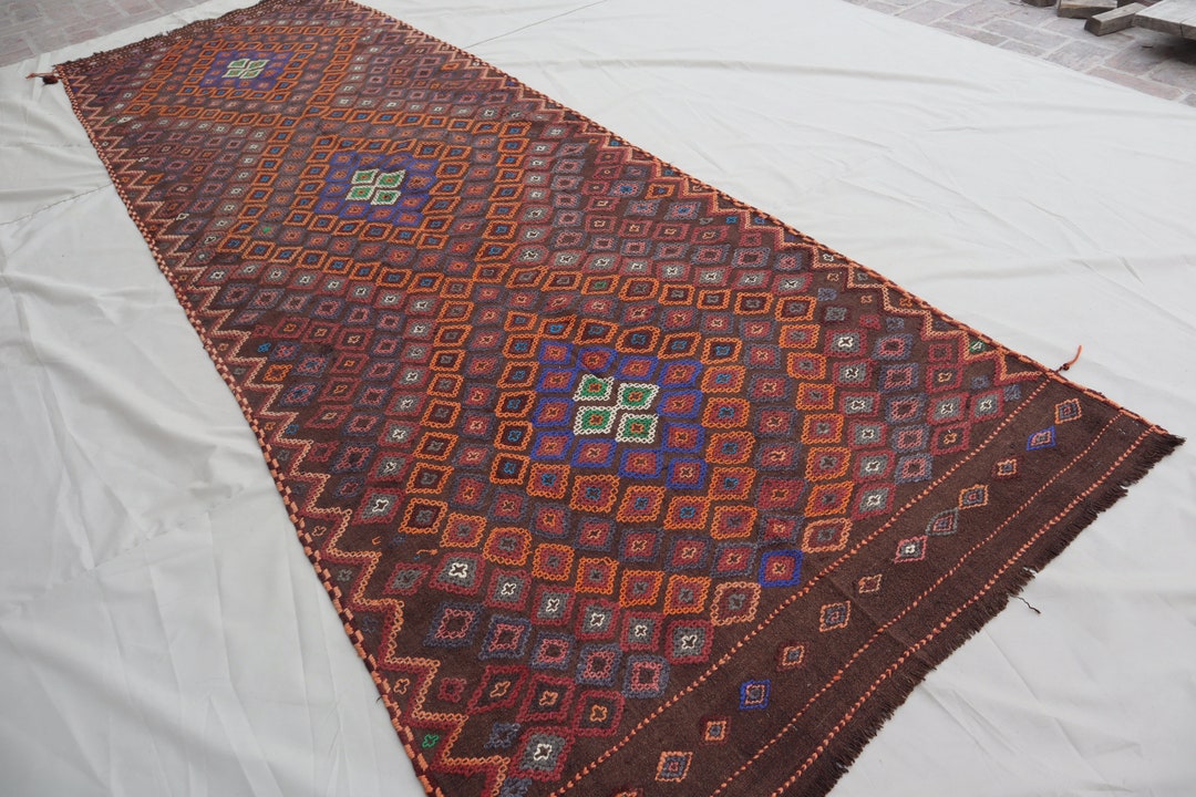 4x12 Long Wide Runner Antique Rug/ Handmade Wool Rug/ Vintage Kilim Rug ...