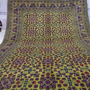 Fern Green Rug 7x10 Afghan Bukhara Rug 200x300 cm Handmade Wool Rug/ Oriental Turkmen Tribal Rug/ Rug for Bedroom Rug for Office Kitchen Rug