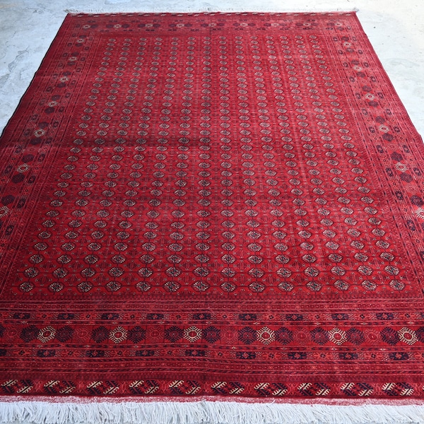 10x13 Large Antique Rug/ Handmade Wool Rug/ Oriental Vintage Rug/ Authentic Genuine Red Rug/ Turkmen Tribal Mowri Rug/ Living Room Area Rug