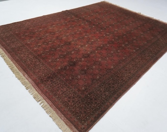 5x7 Terracotta Bashiri Area rug/ Afghan Vintage Rug/ Handmade Wool rug/ Turkmen Tribal Fine Area Rug/ Living Room/ Bedroom Rug Oriental Rug