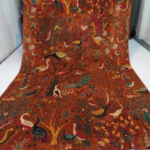 7x10 Large Afghan Rug/ Pictorial Rug/ Orange Turkmen Rug/ More than 50 Birds Peacocks Birds Trees Rug/ Oriental Rug/ Kids Room/ Bedroom Rug