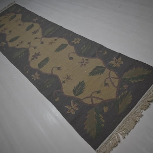 2 x 8 ft löparmatta/ Beige afghansk flatvävd Kilimmatta/ Turkmensk handgjord ullmatta/ 70 x 250 cm Vegetabiliska färgämnen Matta/ Turkmensk matta/Löpare i korridoren bild 1
