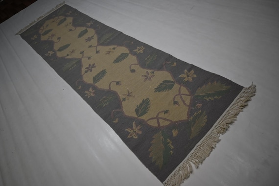 2x8 ft Runner Rug/ Beige Afghan Flatweave Kilim Rug/ Turkmen Handmade Wool Rug/ 70x250 cm Vegetable dyes Rug/ Turkmen Rug/Hallway Runner Rug