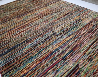 Multi Color Striped Rug 6'4x9'7 ft Afghan Handmade Wool rug/ Vegetable dyes Stripe Gabbeh rug/ Afghan Area Rug/ Bedroom Rug Living Room Rug