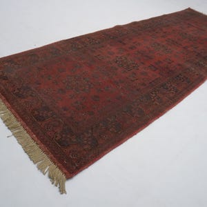 3 x 8 tapis en terre cuite foncée / tapis en laine fait main motif vintage afghan turkmène tribal Boukhara / tapis de couloir / tapis de cuisine oriental 2'10 x 8'4"
