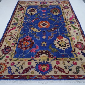 Tappeto Bijdar blu reale 7x10 / Tappeto di lana annodato a mano afghano / Tappeto Sultani Oushak / Tappeto moderno turkmeno / Tappeto di area tradizionale / Tappeto da ufficio / Camera da letto