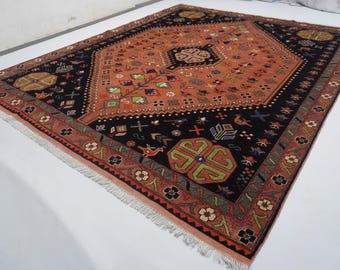 8x10 Afghan Vintage Rug/ Terracotta Turkmen Tekke Caucasian Rug High Pile Soft Rug/ One of Kind Rug/ Handmade Wool Area Rug/ Living Room Rug