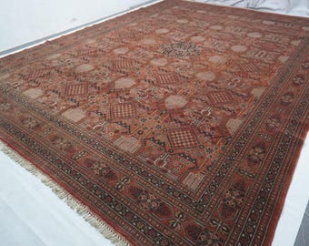 Large Vintage Area Rug 10x13 Handmade Wool Rug/ Turkmen Trible Medallion Heriz Rug Terracotta Rug/ Oriental Rug/ Bedroom Rug 300x400 cm
