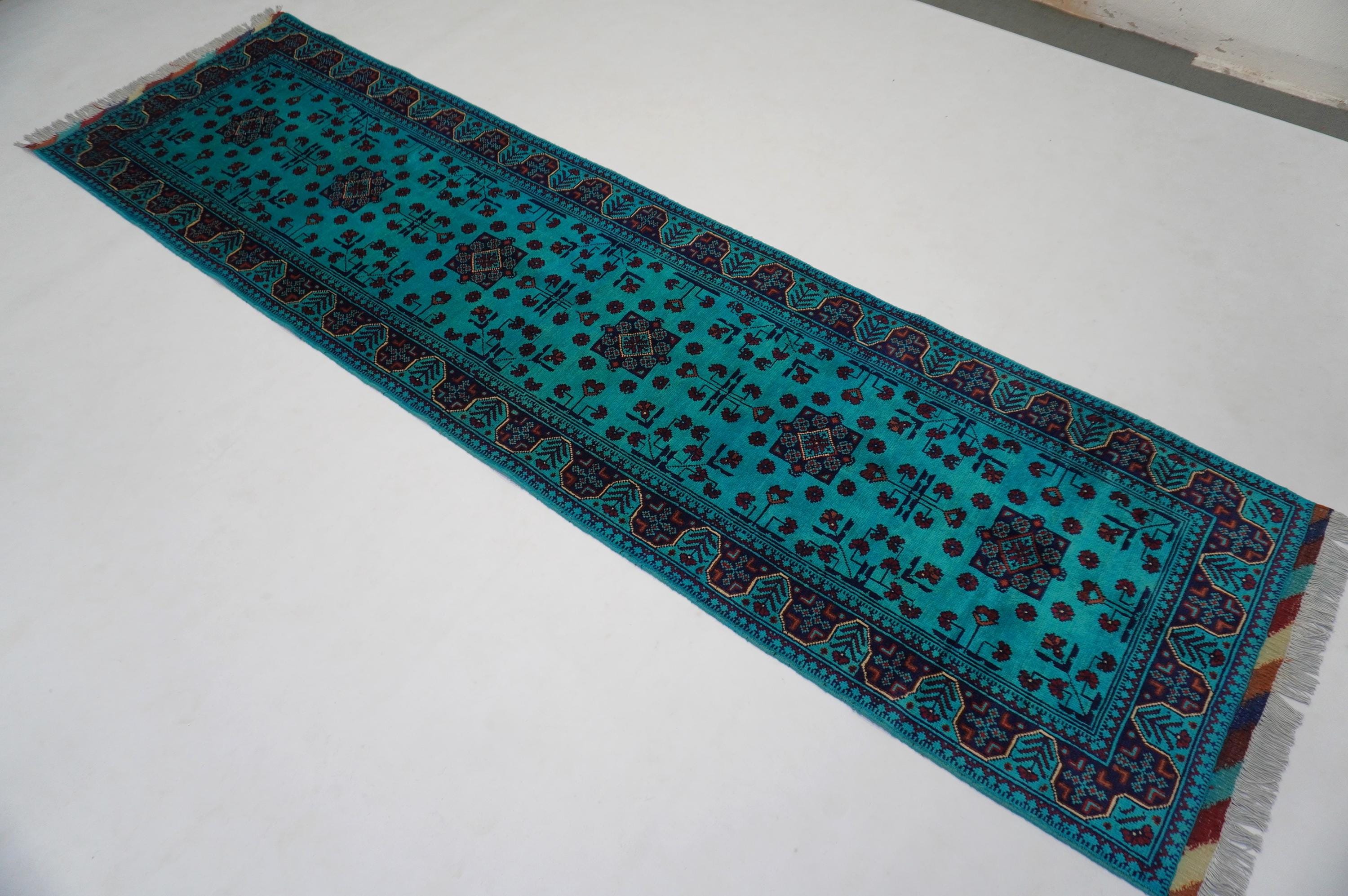 Dark Turquoise Afghan Custom Rugs/ Turkmen Tribal Bukhara Rug/ Soft ...