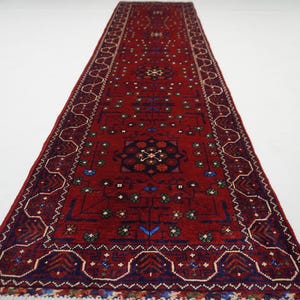 Alfombra afgana de 76 x 27 cm, estilo tribal Bukhara, turcomana Khal Muhammadi, color rojo intenso, oriental, con estampado vintage, para pasillo.