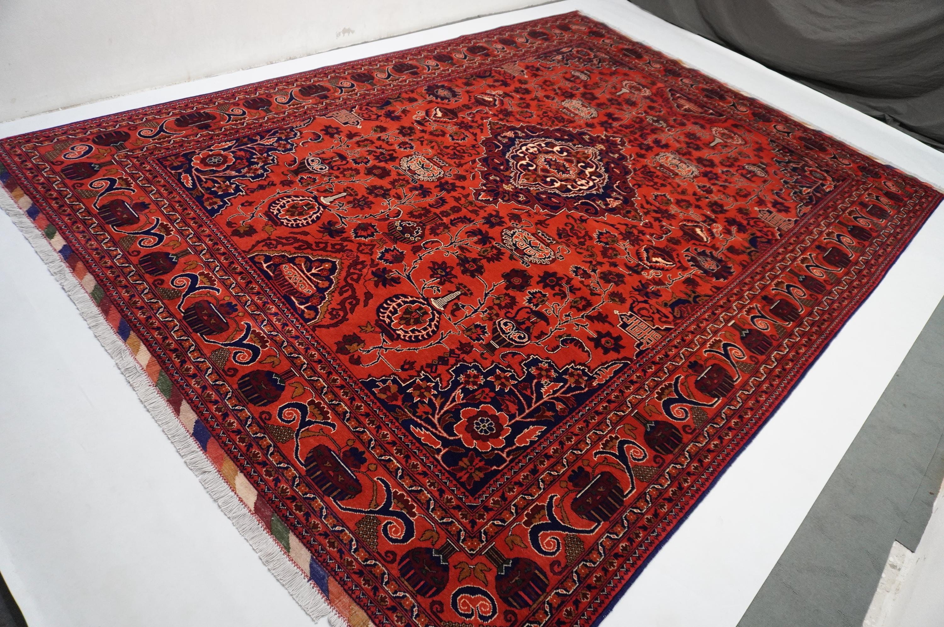 9 x 13フィートの見事なアフガンラグ/トルクメンゼルカーキデザイン