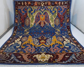 Rich Blue Bijdar Rug 8x10 ft Afghan Handmade Wool Area Rug/ One of a Kind Serapi Oriental Turkmen Rug/ Living room/ Kids Room Rug 255x310 cm