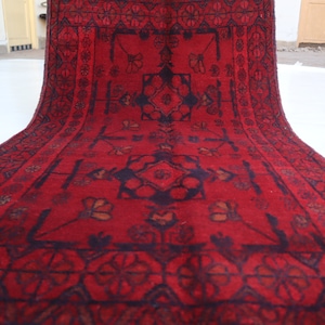Small Vintage Rug 2&#39;5x4&#39;4 ft Turkmen Red Bukhara rug 3x4 Afghan Handmade Wool Area Rug/ Khal Muhammadi Oriental Rug/ Rug for Bedroom/ Office