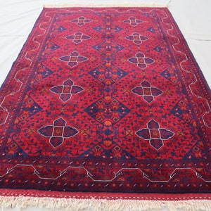 3x5 Red Belgic Area Rug/ Afghan Super Fine Hand Knotted Veg dyes Rug/ Traditional Afghan Red Carpet/ Bedroom rug/ Entryway rug/ Oriental rug
