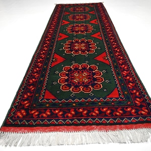 Green Rug 2x5 Afghan Patnos Gull Bukhara Rug/ 50x160 cm Stunning Fine Rug/ Oriental Turkmen Rug/ Rug for Kitchen/ Office/ Hallway Runner Rug