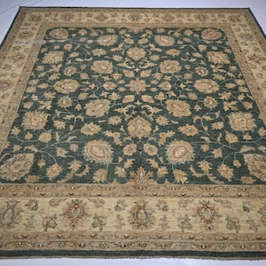 8x8 Green Square Rug/ Ziegler Oushak rug/ Afghan Fine Quality Handmade Wool Rug/ Oriental Rug/ Natural Veg dyes Rug/ Living Room Bedroom Rug