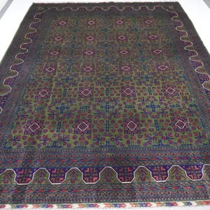 Dark Green Custom Rug/ Handmade Wool Rug/ Soft Pile Turkmen famous Bukhara Rug/ Afghan Tribal Square Area Rug/ Bedroom Rug/ Hallway Runner