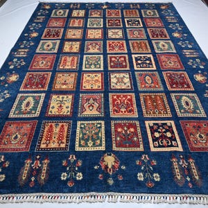 Tappeto blu afgano 7x10, tappeto turco Ayena/tappeto di lana blu scuro fatto a mano/tappeto geometrico tribale turkmeno/tappeto da tavolo da pranzo/grande tappeto orientale