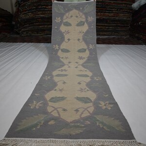 2 x 8 ft löparmatta/ Beige afghansk flatvävd Kilimmatta/ Turkmensk handgjord ullmatta/ 70 x 250 cm Vegetabiliska färgämnen Matta/ Turkmensk matta/Löpare i korridoren bild 4