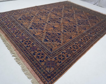 Large Vintage Rug 6x8 Terracotta rug/ Afghan Handmade Wool rug Turkmen Tribal Kalisaye Rug Fine Oriental Rug Living Room/ Bedroom 177x245 cm