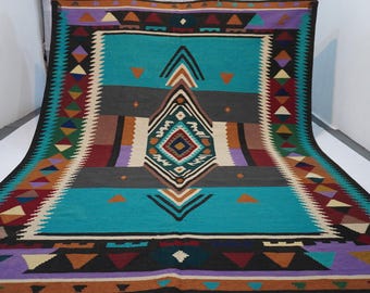 8x10 Large Unique Rug/ Handmade Wool Rug/ Afghan Flatweave Kilim Rug/ Modern Gabbeh Rug/ Turkmen Tribal Rug/ Vegetable dyes Traditional Rug