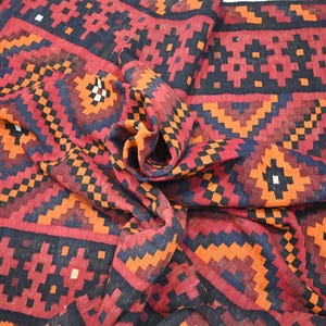 7x10 Large Vintage Rug/ Red Afghan Authentic Geometric Ghalmoori Kilim Rug/ Turkmen Handmade Flatweave Kilim Rug/ Rugs for Living room