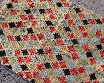 Multi Color Gabbeh Rug 3x4 Afghan Handmade Wool Area rug/ Checkered Gabbeh Rug/ Veg dyes Wool rug/ Bedroom/ Office/ Oriental Turkmen Carpet