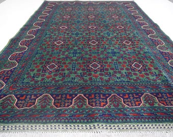 Tappeto verde afgano 8'4x5'8 ft/tappeto Bukhara 170 x 255 cm Tappeto turkmeno fatto a mano in lana/tappeto tribale famoso/tappeto orientale/tappeto da soggiorno/tappeto da camera da letto