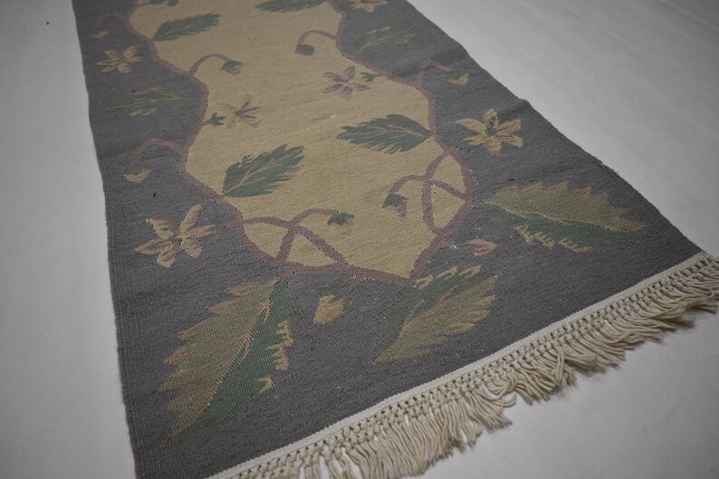 2 x 8 ft löparmatta/ Beige afghansk flatvävd Kilimmatta/ Turkmensk handgjord ullmatta/ 70 x 250 cm Vegetabiliska färgämnen Matta/ Turkmensk matta/Löpare i korridoren bild 8